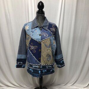 New Direction Denim Patchwork Jacket Woman Size 1X Embroidered Button Up Boho
